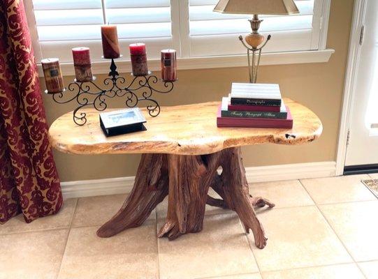 burl side table