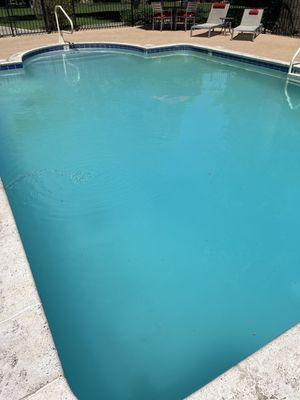 Pool "well maintained with balanced chemicals," balanced by the manager/pool boy/handy "fix-it" man/ Jack-of-no-trades