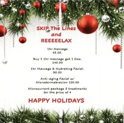 Skip the LINES & Relax! Holiday Gift Certificates are available thru December and good all year!