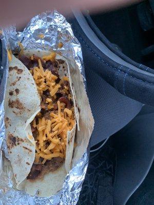 Bean bacon and cheese taco