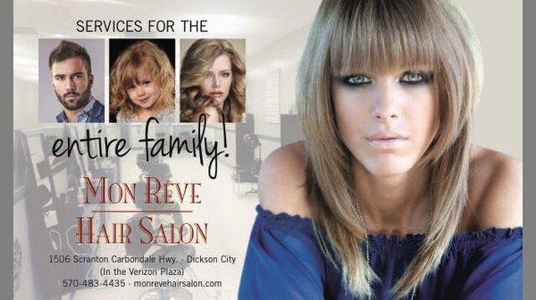 Mon Rêve is a full family Hair Salon. You the clients are important. Leave our Salon feeling and looking amazing .