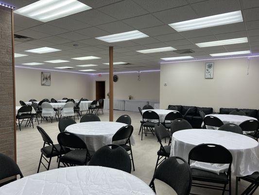 Charlies Banquet has beautifully space with decorated Led lights to suit your event.