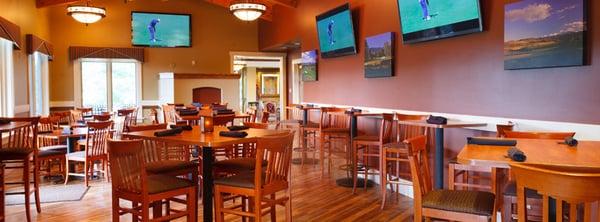 The comfortable interior of the Powder Horn Grill's front room.