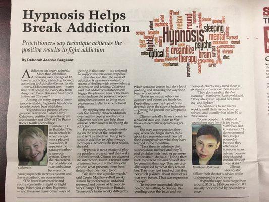 Myself and another local hypnotherapist were featured in an article about how hypnosis can help break addictions!