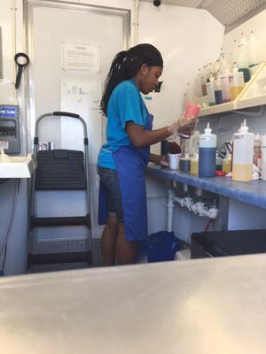 This young lady makes a really good snow cone