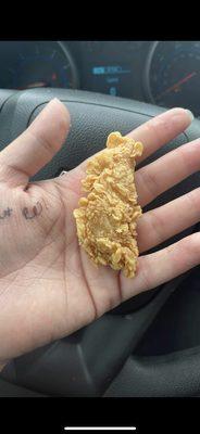 The size of the chicken tenders