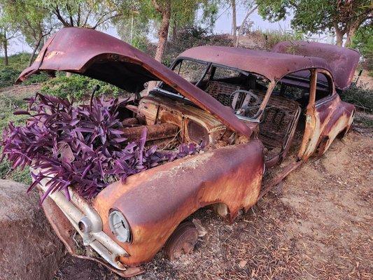 Wrecked car near the parking lot