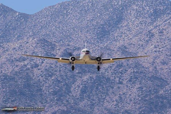 Flabob Express DC3 on final.  Visiting for Borrego Days Desert Festival.