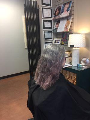 This was the faded glory of a past color gone. I am going to give this lovely lady a makeover and a color pop with a layered cut for summer.