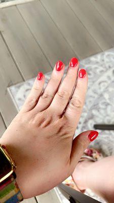 Red nails, affectionately dubbed jungle red.