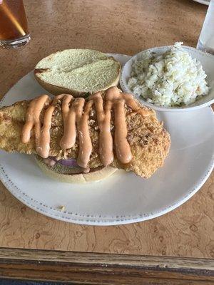 Grouper sandwich and southern slaw