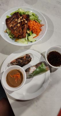 Pork spring rolls and salmon vermicelli