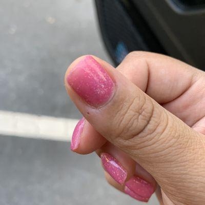 Filed down so much that you can see my nail right through the "color."