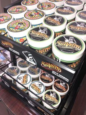 SUAVECITO Pomades. Sold here!Get one with a Haircut!Prices vary from 10-16$. Only @ Silvia's Beauty Salon & Barbershop! -Have a good day!