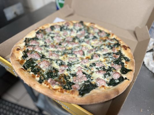 Fresh sausage, and spinach