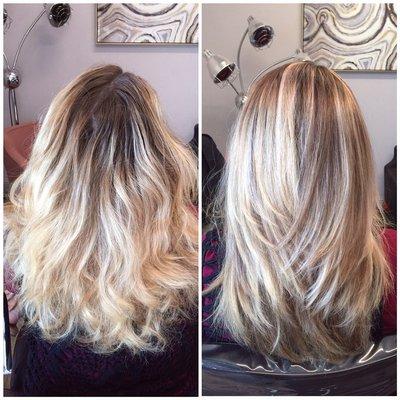 Blonde balayage and haircut