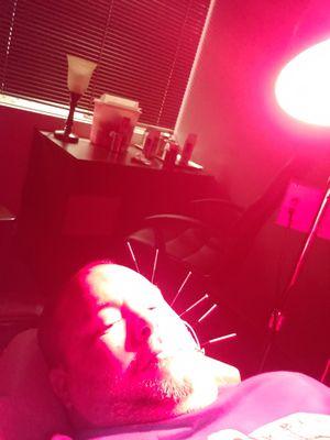 My treatment. I end up dosing off a bit. Got love the heat lamp