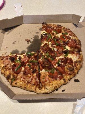 The 3 topping carry out pie.