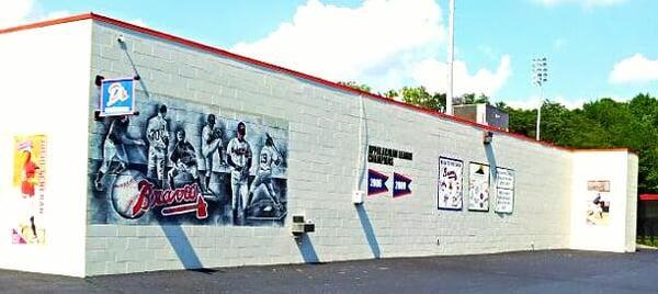 Back wall of bleacher area.