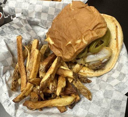 1/4 pound grilled onion cheeseburger with hand cut fries