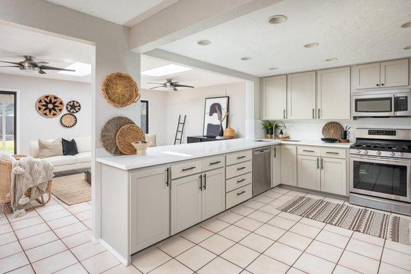 Kitchen overlooking family room open concept