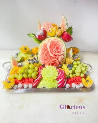 Call watermelon and fruit arrangement for a wedding in the Metropolitan Ballroom in Brooklyn