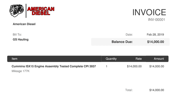 The first invoice they tried to pass off, no information on the year of the engine, or their company info, or our company info