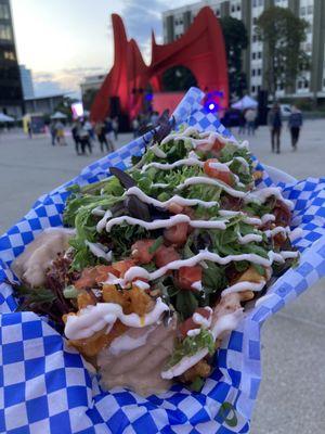 Waffle nachos w corned beef carnitas