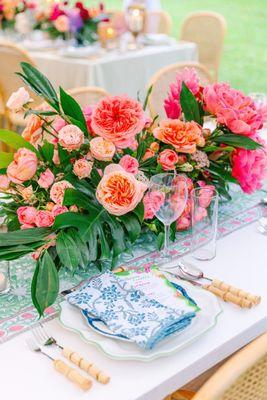 Bright colorful reception tablescape