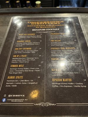 Drink menu