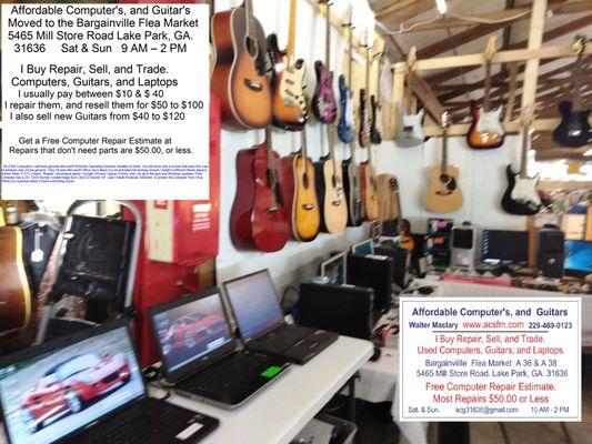 Affordable Computer's, and Guitar's  At the Bargainville Flea Market  5465 Mill Store Road Lake Park, GA. 31636 Sat & Sun   9 AM – 2 PM