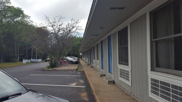 Old school motel with plenty of parking.