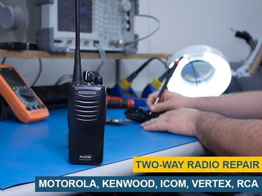 Fully staffed two-way radio repair department. Specializing in Motorola, Kenwood, Icom, Vertex, and RCA repairs.