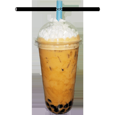 Thai tea with boba and whipped cream.