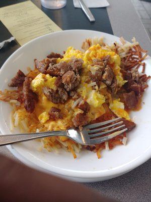 Sausage, Egg and Cheese hashbrown bowl