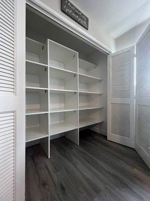 Shelves were installed in our closet per our design requests.