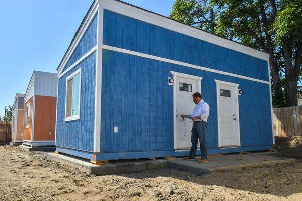 Older Photo, In back of the Men's House @ 127 W. Kern Ave, Tulare Are / Is What is called pods. Overnight Emergency Shelters.