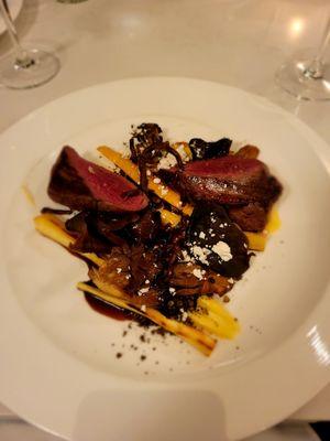 ELK TENDERLOIN
 parsnip, walnut, oyster mushrooms, mole