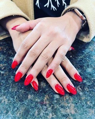 New set almond shape with OPI Big Apple Red