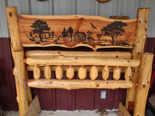 Carved cedar bed