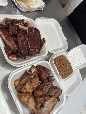 Full Rack of Ribs & Whole Chicken w/ side of Baked Beans