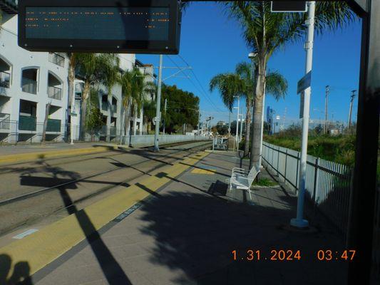 On this side of the platform, you can take the trolley to the east county and the area s of Santee.