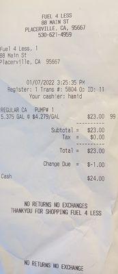 1/07/2022:  Oh~What's THIS???? $4.279 for regular gas?  Just two cents difference than Oakdale Marathon's gas price!