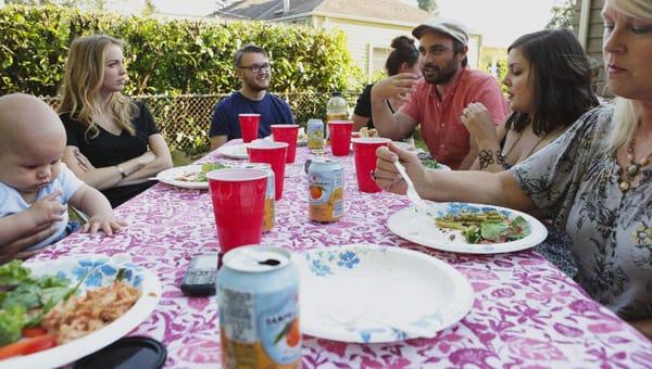 A Calvary small group gathers to share a meal and discuss faith in community.