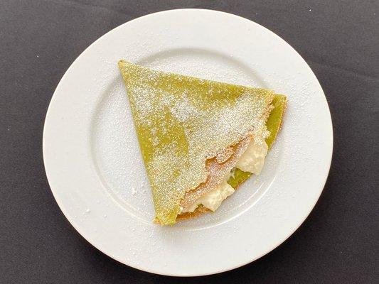 Matcha Crêpe with homemade whipped cream filling.