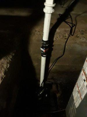 Pic of new sump pump in an working