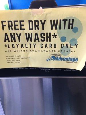 Current promo posted on almost every washer.