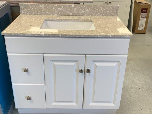 36" sand top white vanity