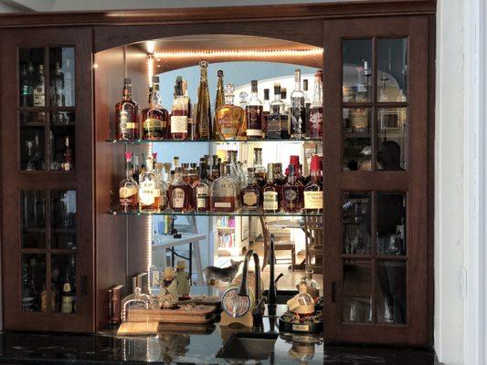 Mirror and glass shelves.