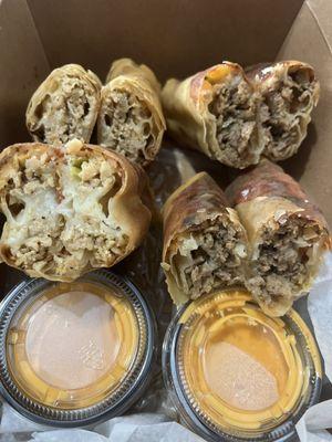 Chicken Parm Egg rolls and Philly Cheesesteak